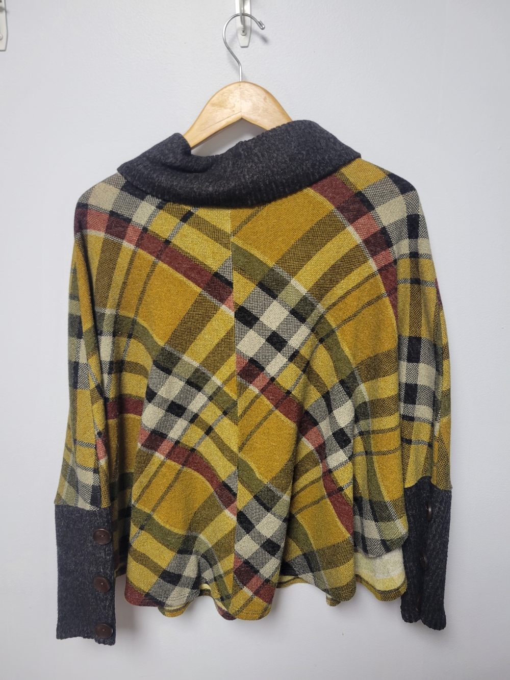 Chris & Carol Plaid Cowl Neck Pancho Sweater - Picture 2 of 4